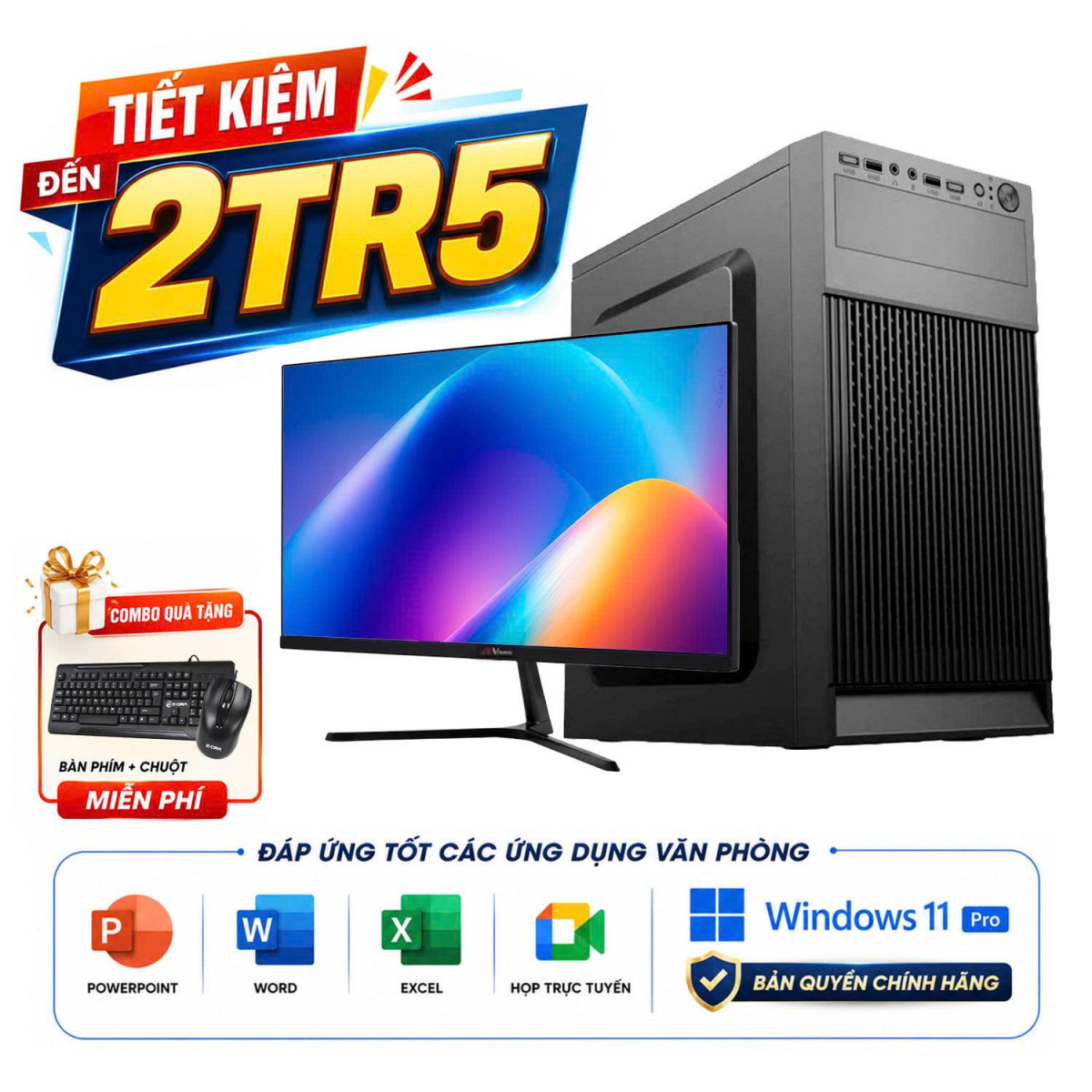 Bộ PC văn phòng I5 10400, 8GB, 256GB, Win 11 Pro bản quyền, màn 22 inch gồm những gì?